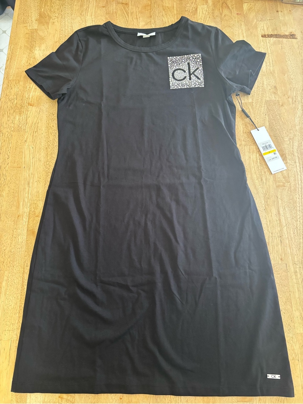 Calvin Klein Black Tee Dress with Embellished CK Patch